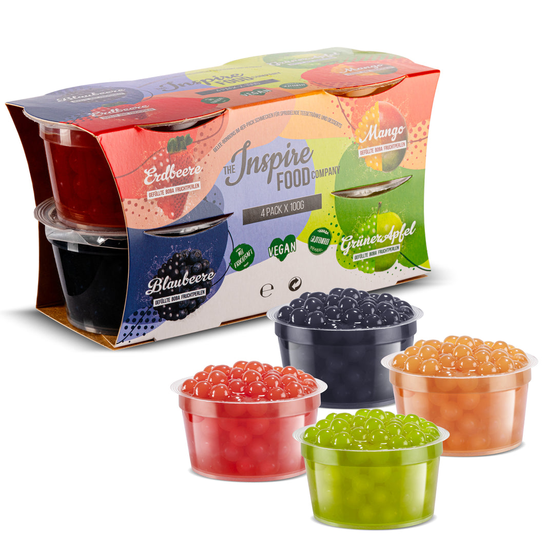 Fruchtperlen 4er Pack Mix - 100 Gramm Becher