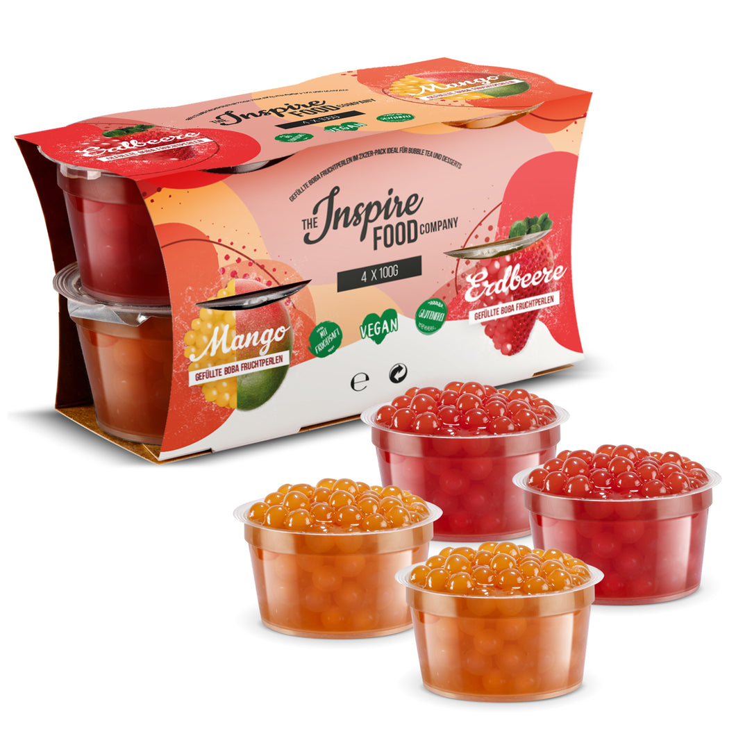 Perlas de Fruta Fresa & Mango 4 Pack – Vasos de 100 g